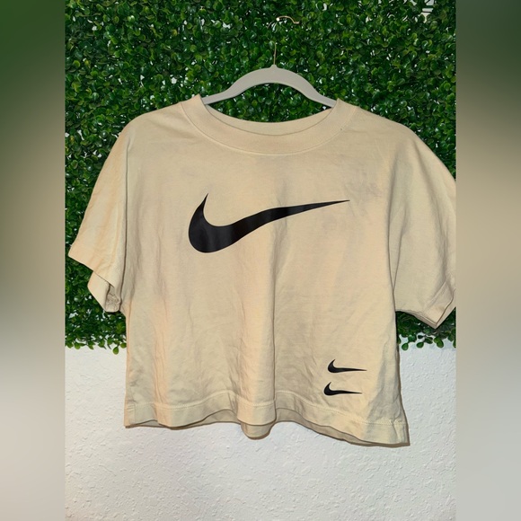 Nike Tops - Nike Beige Cropped Tee with Black Logo
